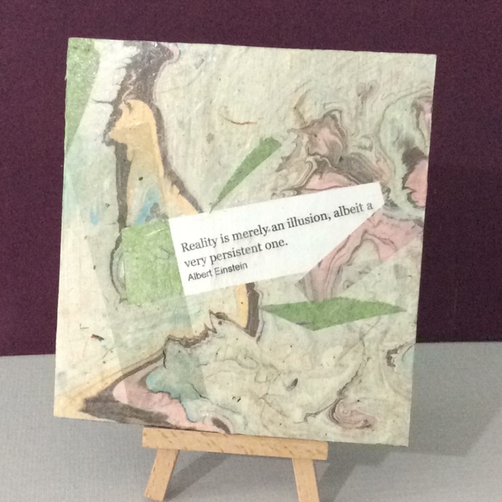 Decorative Plaque Mixed Media Marbled Paper on Wood w/Einstein Quote